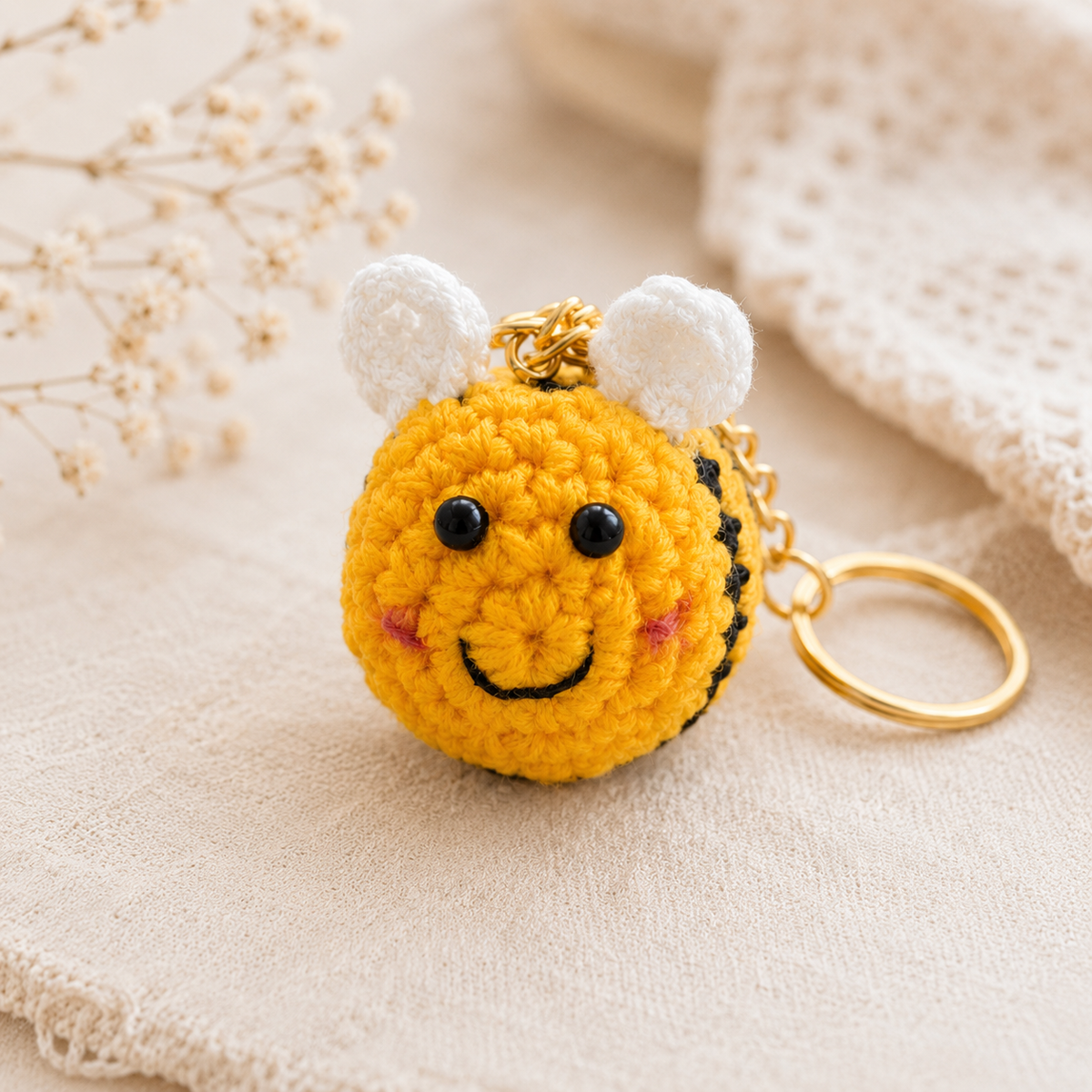 Honeybee Crochet Keyring