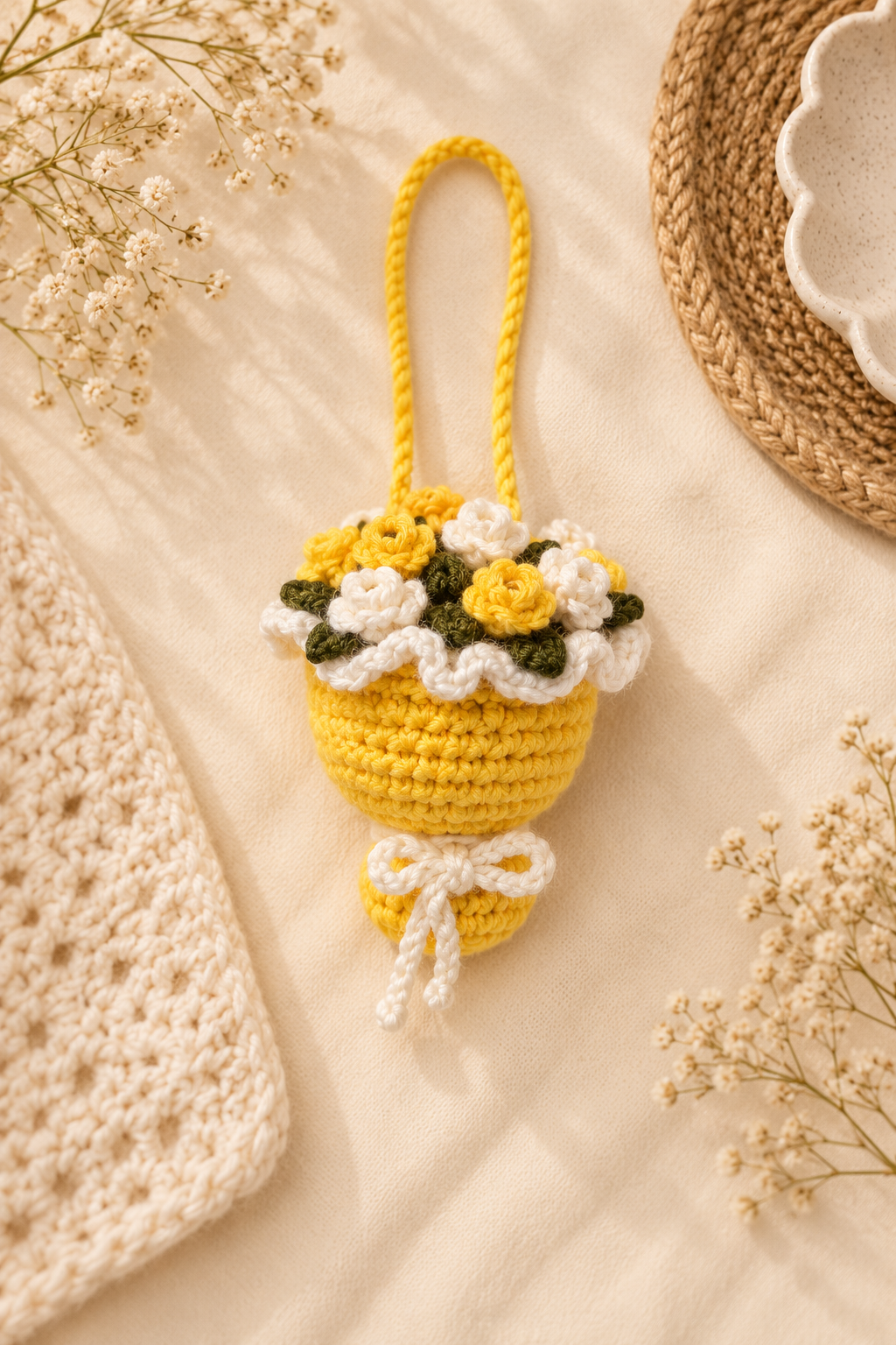 Sunshine Bloom Crochet Bag Charm
