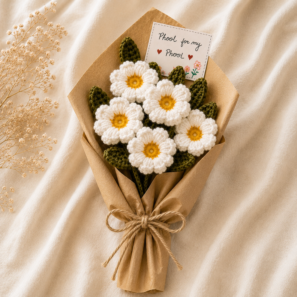 Handmade Crochet Daisy Bouquet – 7 Flowers
