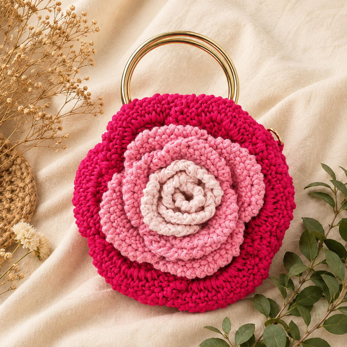 Handmade Crochet Rose Bag