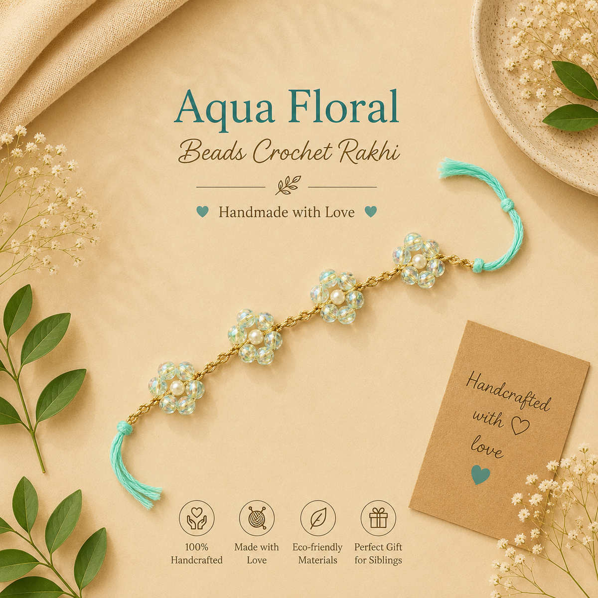 Floral Beads Crochet Rakhi