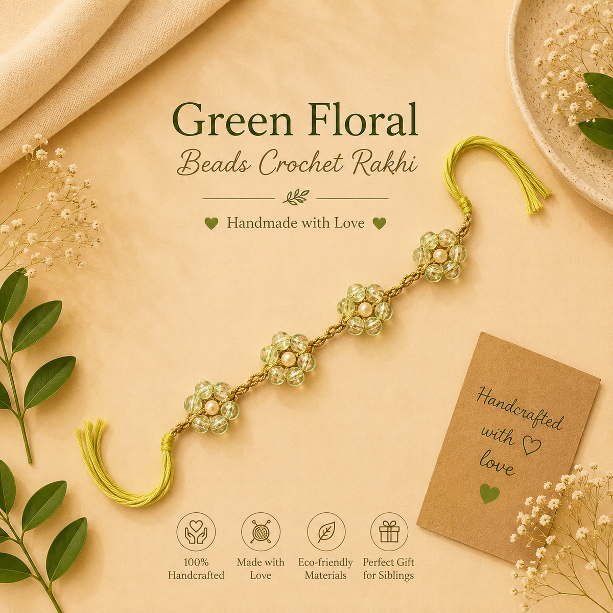 Floral Beads Crochet Rakhi