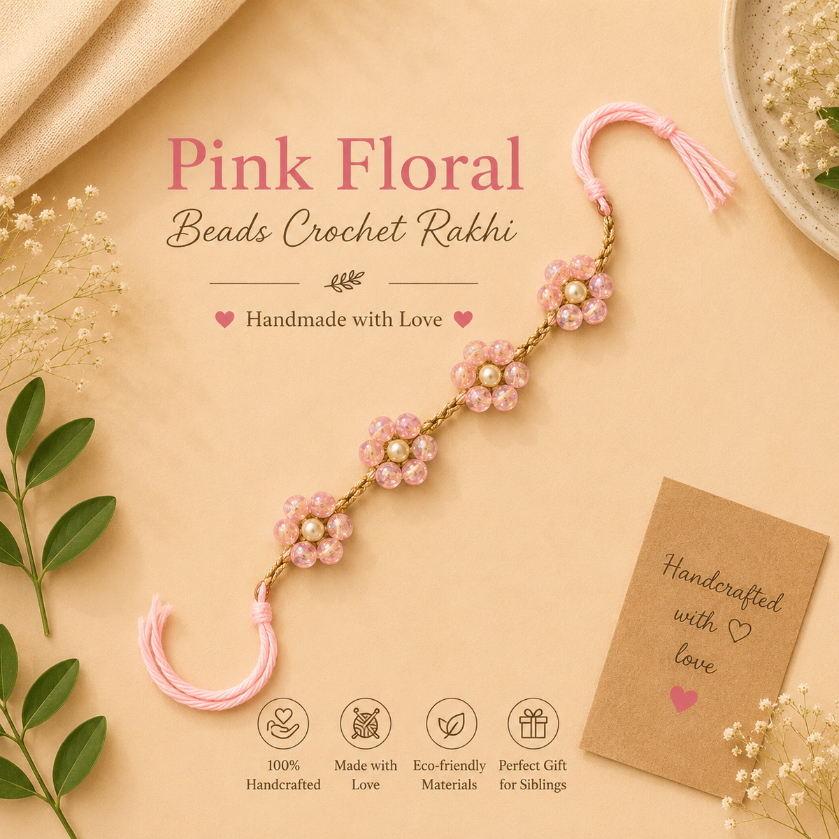 Floral Beads Crochet Rakhi